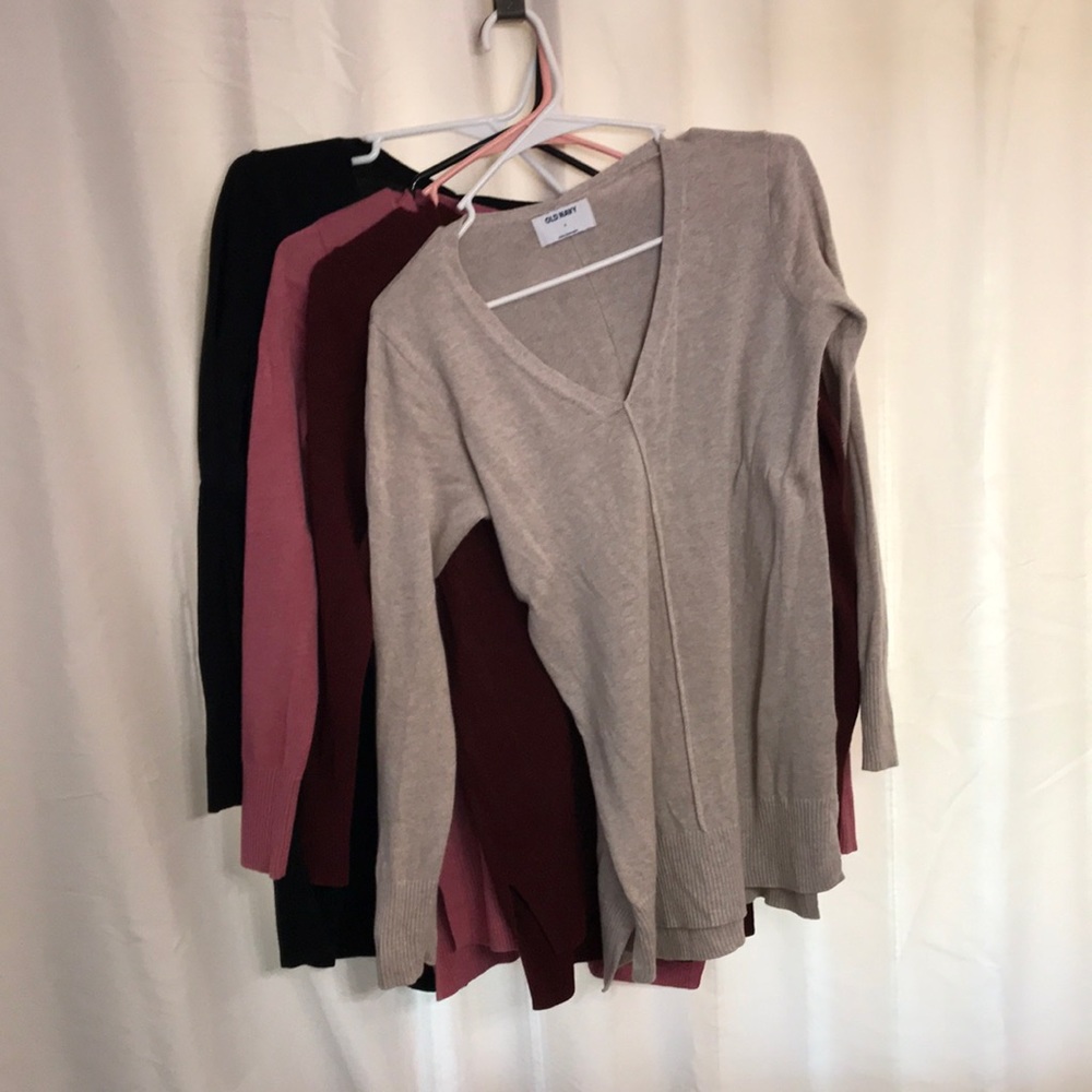 FOUR Old Navy sweaters! All size S. Super cute! Burgundy, black, pink & oatmeal.